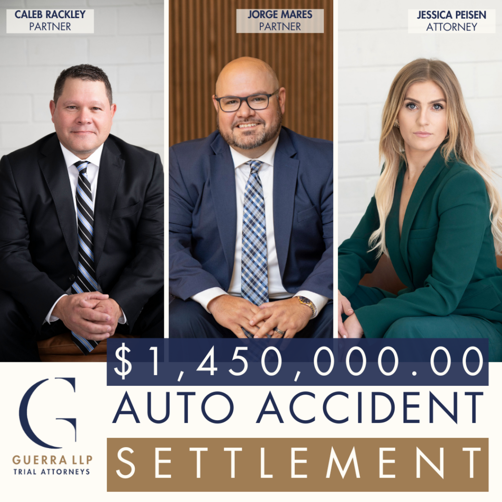 Attorneys Jorge Mares, Jessica Peisen, and Caleb Rackley Auto Accident Settlement